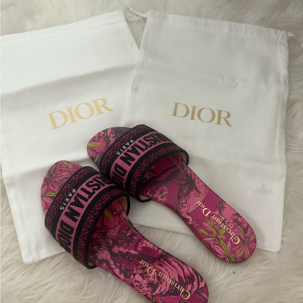 Christian Dior Dway Slide Rani Pink with Toile De Jouy Voyage Motif - Picture 3 of 4